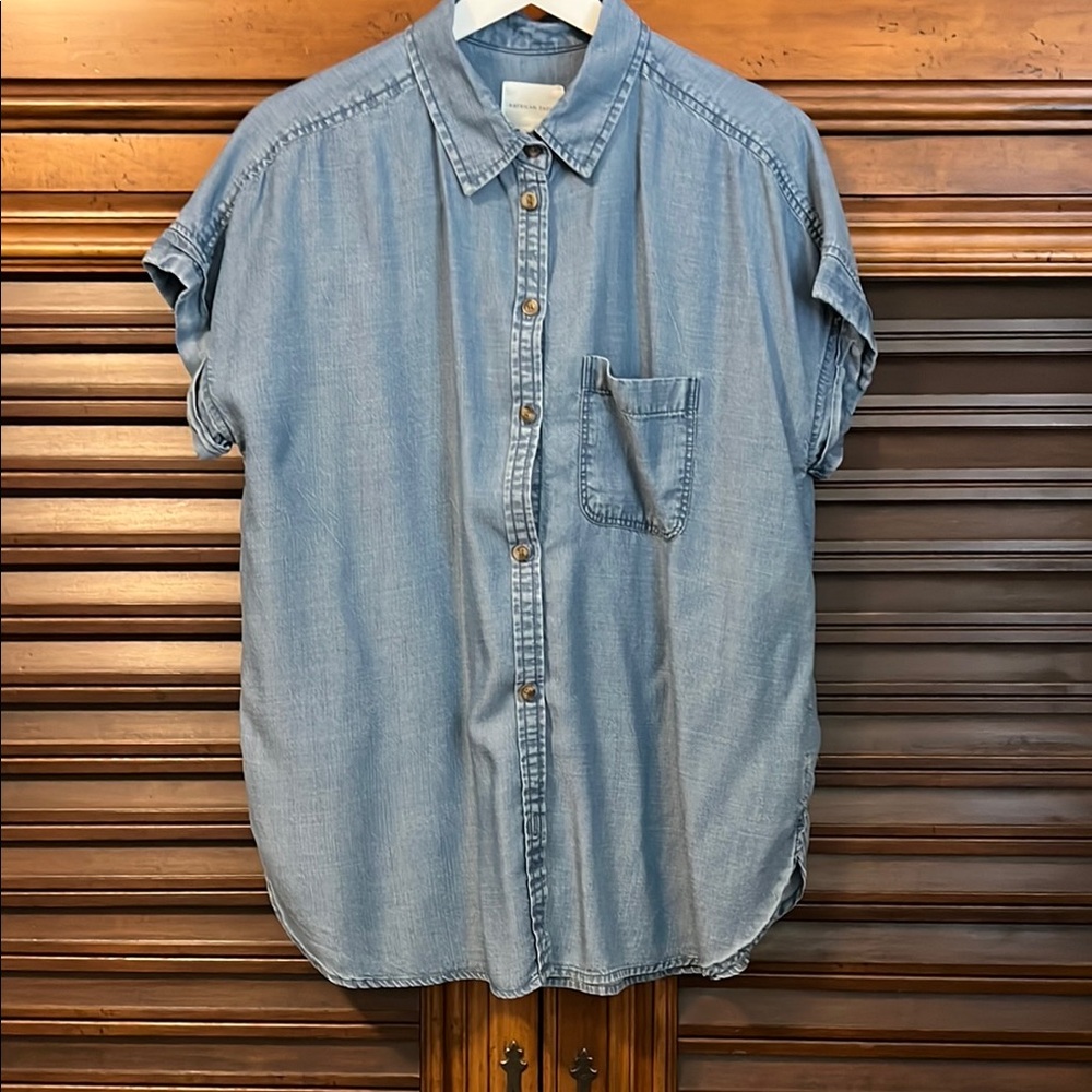 AE Women’s Casual Lightweight Denim Blue Shirt